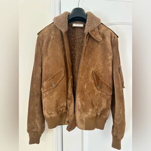 Saint Laurent Brown Suede Shearling  Bomber Jacket. Sz 48 (US 38) S/M